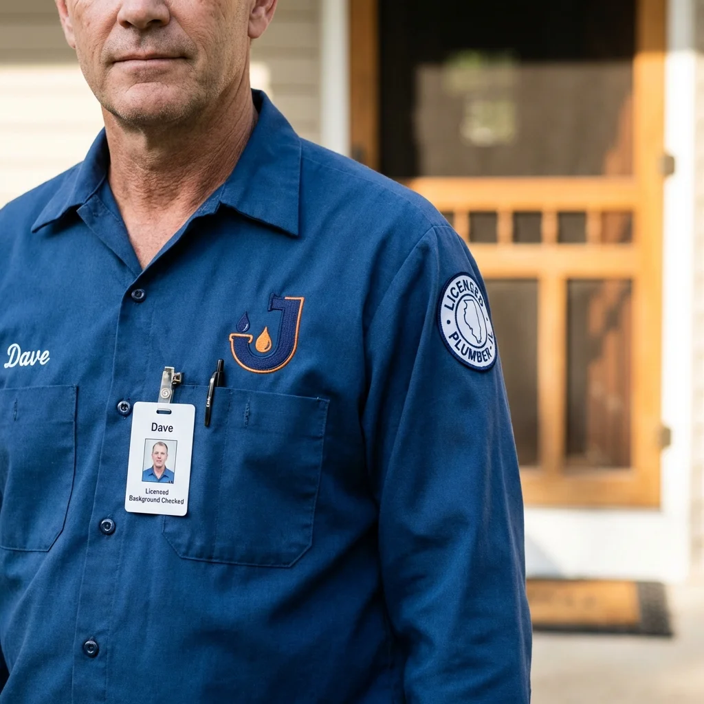 Licensed plumber showing ID badge in Franklin Park, NJ