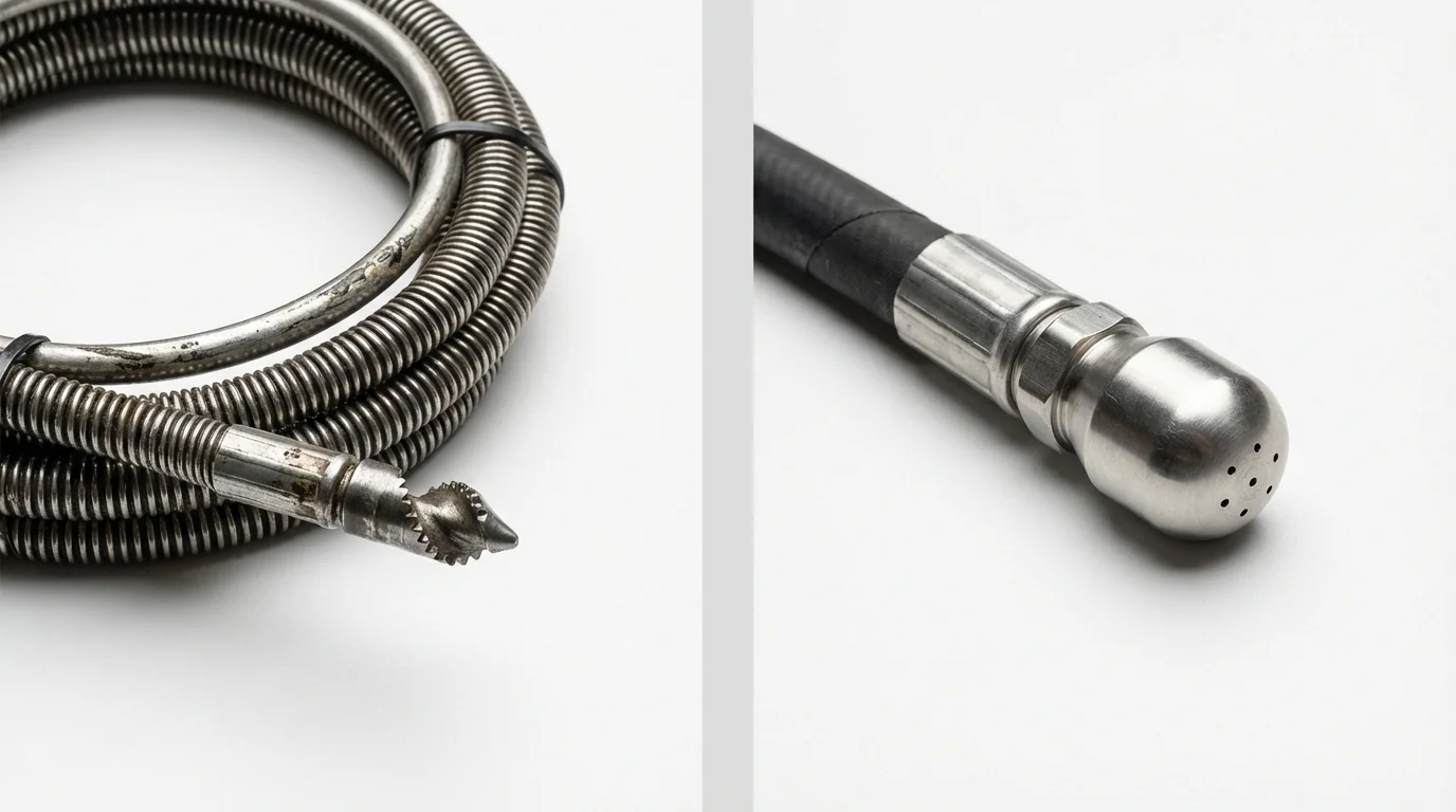 Drain snake cable and hydro jetting nozzle used for drain cleaning in Franklin Park, NJ